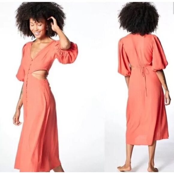 Young Fabulous & Broke Dresses & Skirts - Young Fabulous & Broke High Tea Tiger Lily Linen Blend Midi Dress Size M cut off